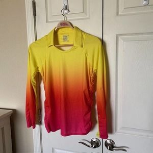 Lucky in Love Long Sleeve Pullover Ombre Mesh Detail Ruched Sides Women's Large